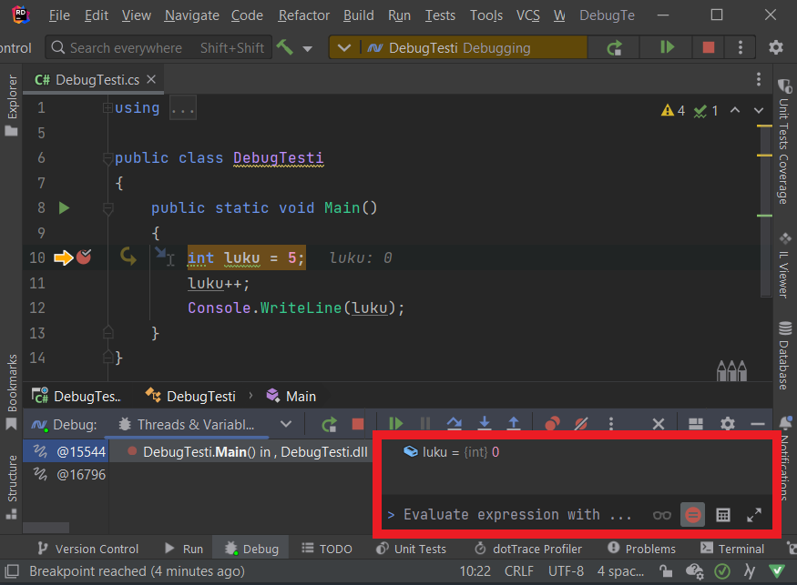 Paikalliset muuttujat debug-näkymässä