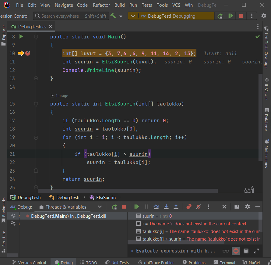 Muuttujat ei vielä olemassa