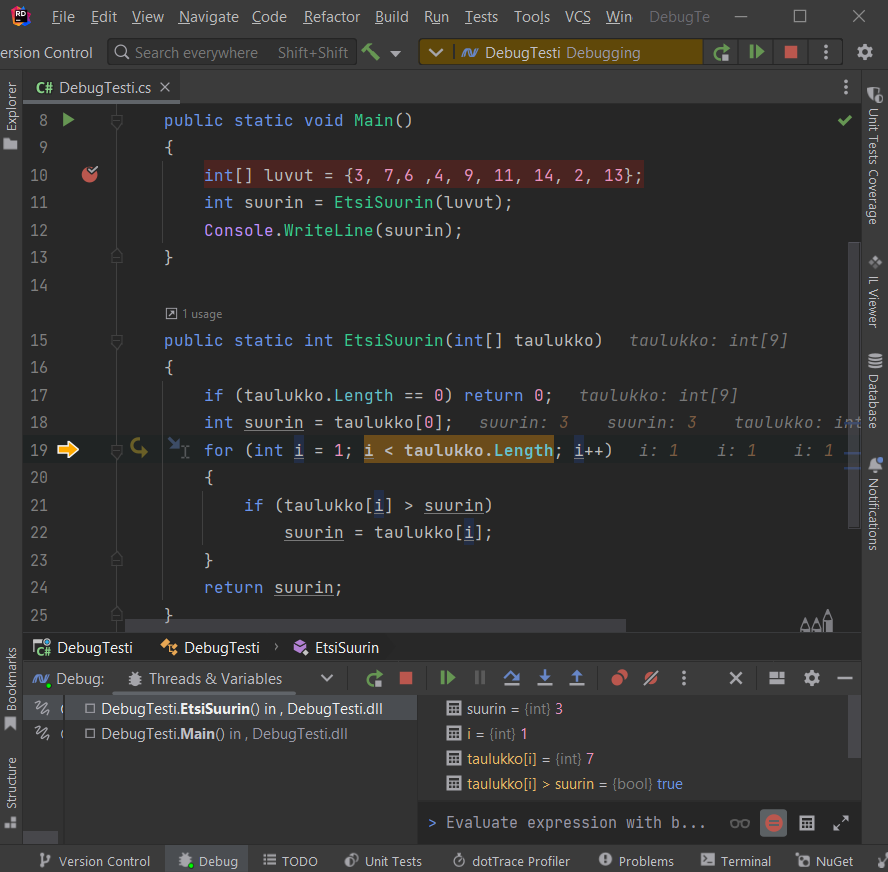 Taulukon arvot muuttuu silmukassa